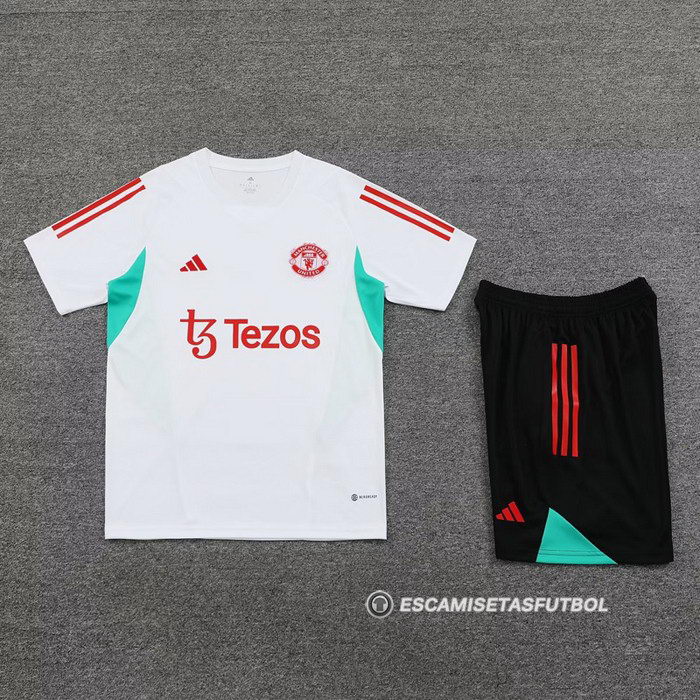 Chandal del Manchester United Manga Corta 2023-2024 Blanco - Pantalon Corto